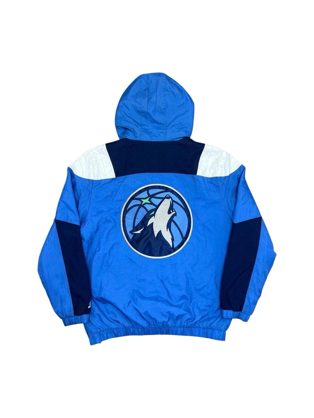 Vintage Starter Minnesota Timberwolves Quarter Zip Hooded Puffer Jacket Sz Large